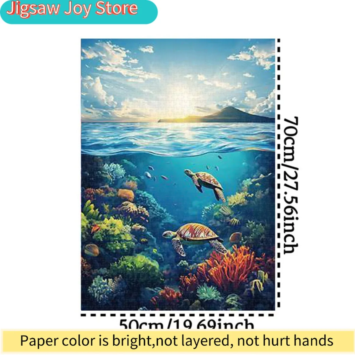 1000pcs Adult Jigsaw Puzzle - Coral Reef & Sea Turtles with Sunlight Reflections, White Clouds & Sea Surface - Challenging 100