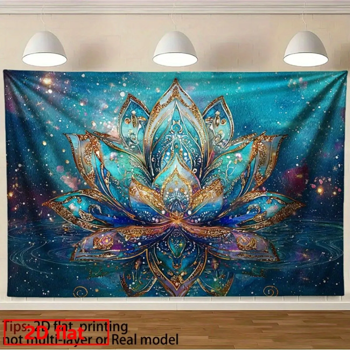 Dreamy Galaxy Lotus Tapestry Wall Hanging Blue Boho Cosmic Floral Spiritual Art Decor Mural 180x280cm