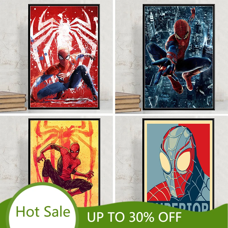 Canvas Painting Disney Classic Marvel Movie Poster Spiderman Superhero Poster and Print Wall Art Picture for Kid Room Home Decor