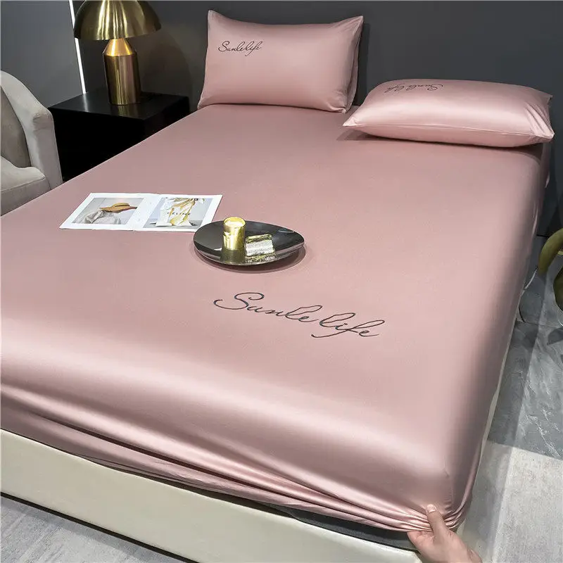 Juego de Sábanas Dobles para Dormitorio, Sábanas de Seda Azul para Adultos, Sábanas Refrescantes y Suaves, Ropa de Cama, Juego Completo, Tamaño Completo