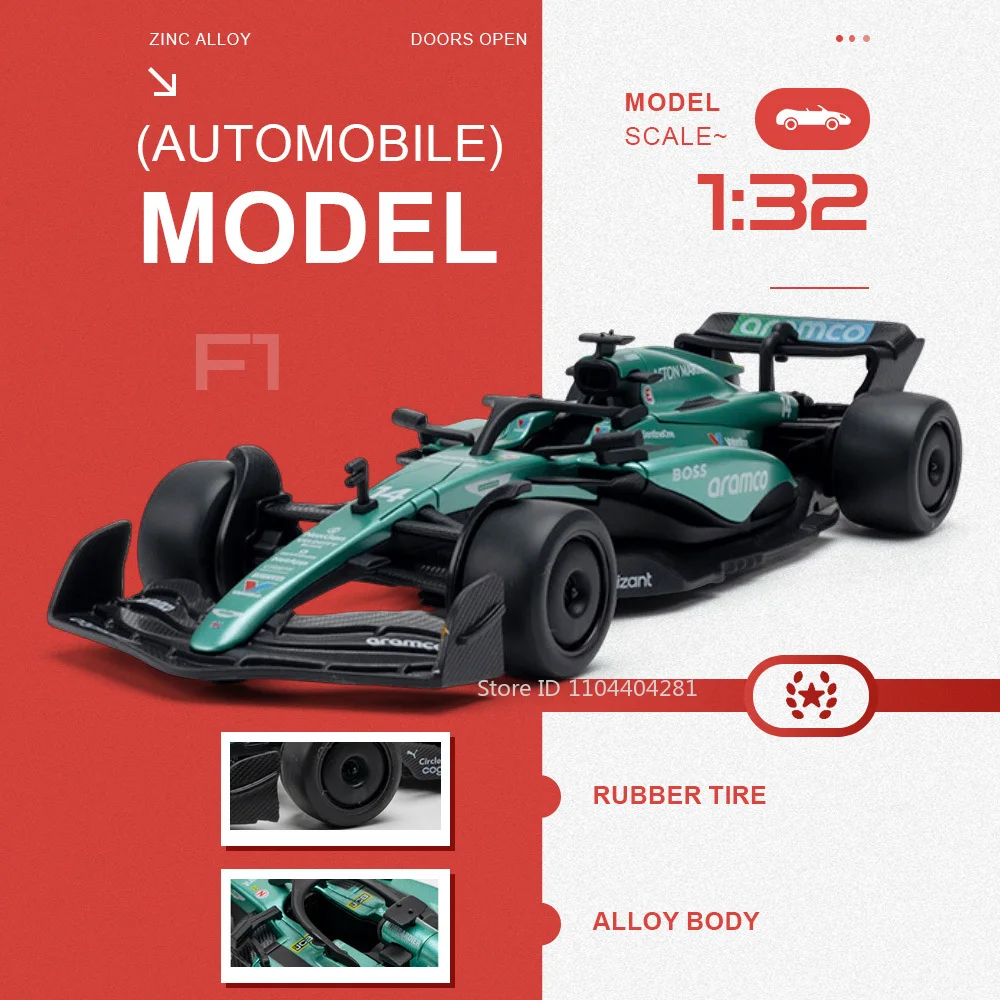 

1:32 F1 Formula Racing Car Miniature Toys Alloy Diecast Model Comes with Acrylic Box Rubber Tires Vehices Children Birthday Gift