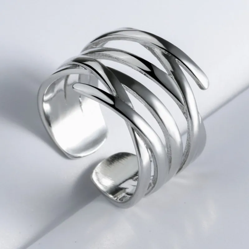 VENTFILLE 925 Sterling Silver Rings For Women Glossy Multilayer Line Intersection Punk Jewelry Birthday Party Gift Dropshipping