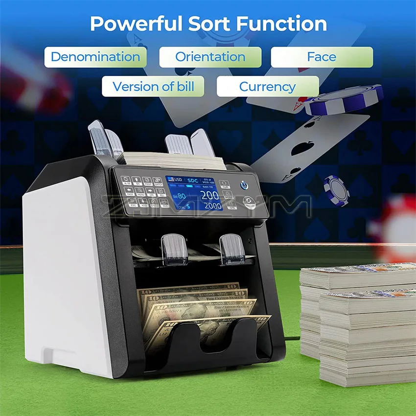 AL-950 Dual CIS Banknote Sorter Fitness Mix Value Money Counter Counterfeit Bill Counter With IR/UV/MG/IMAGE Detection function