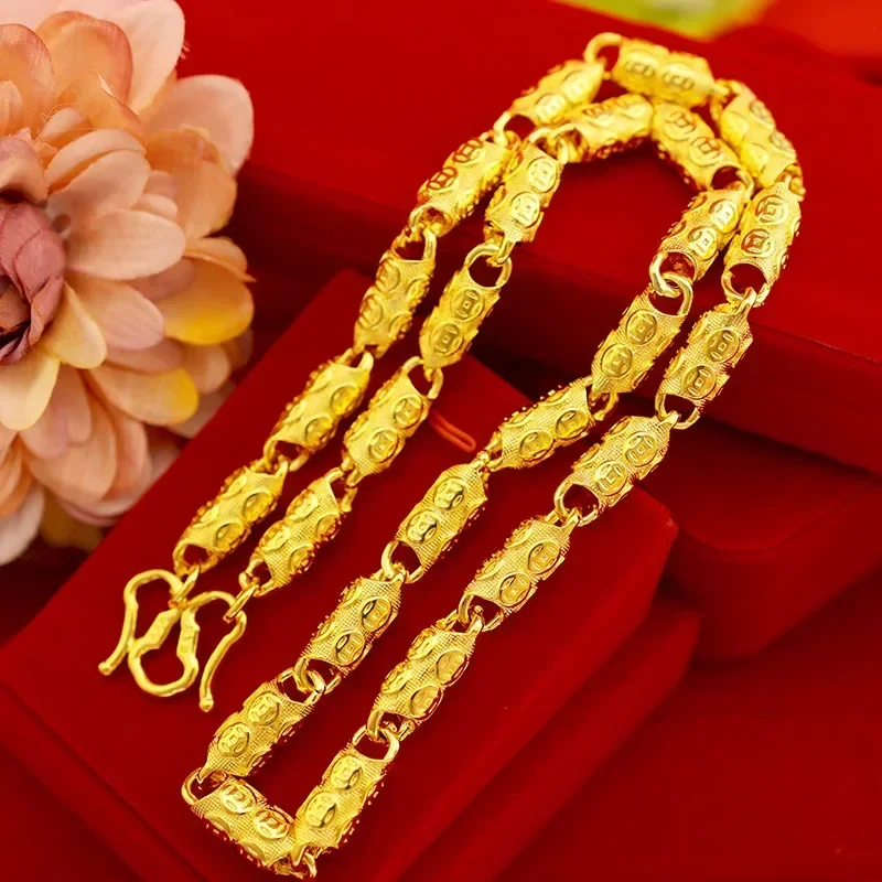 

9999 Real Gold 24K Men's Large Necklace Thickened Gold Men's Boutique Lucky Solid Money Necklace