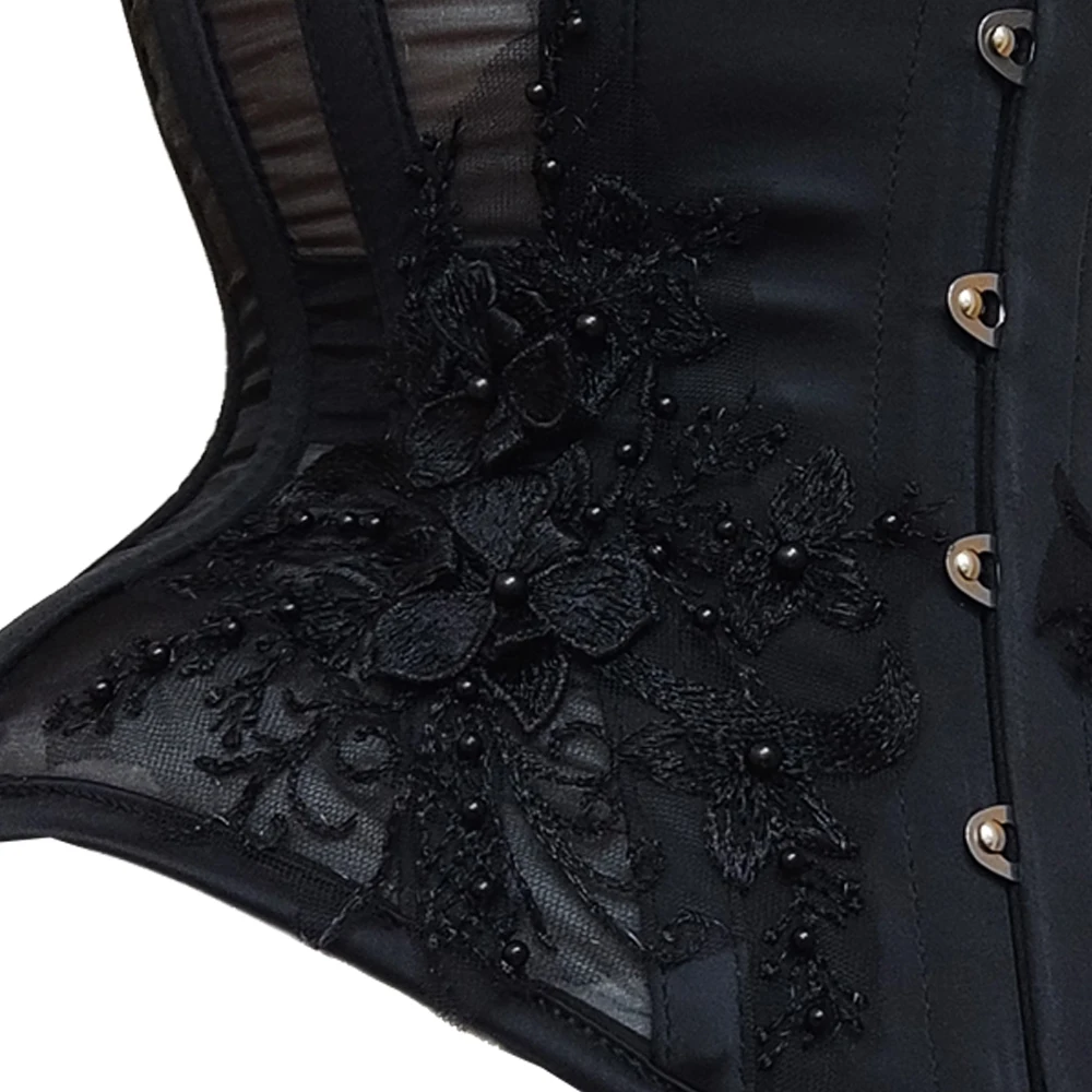 Annzley\'s new black thin beaded half breasted steel corset wear sexy three-dimensional handmade flowers