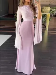 Sukienka Kobiety Muzułmańskie Długie Sukienki A Line Okrągły Dekolt Pełny Rękaw Maxi Obcisły Wysoka Talia Slim Fit Seksowny Elegancki Splice Vestidos largos