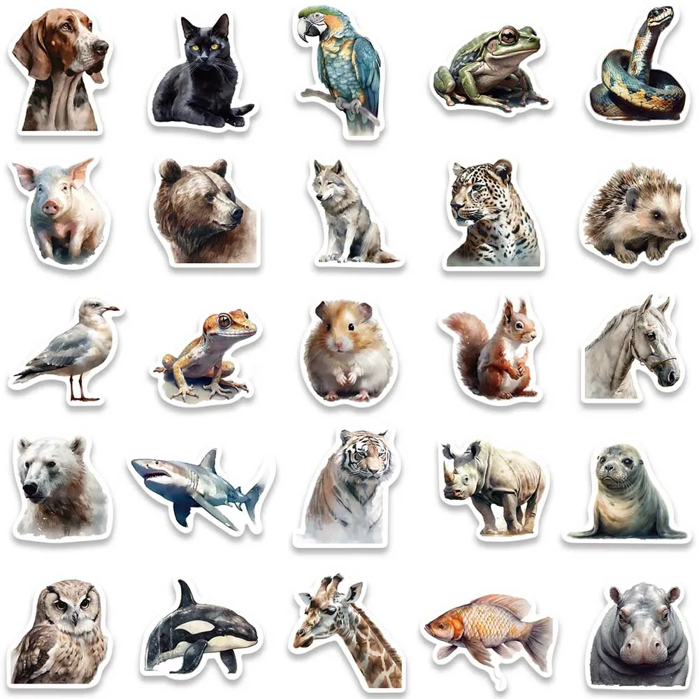 50pcs Cool Aesthetic Wild Animals Stickers Pack Vinyl Laptop Phone Decals Luggage Guitar Bicycle Car Waterproof Graffiti