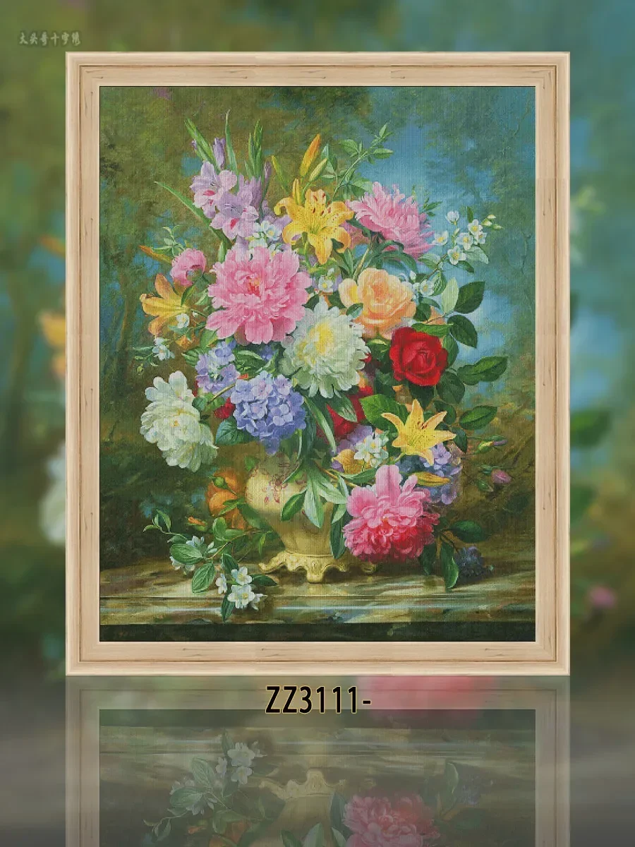 Stamped Cross Stitch Kit 14CT 16CT Printed Canvas Cotton Thread DIY Embroidery[KZ-ZZ3111-Oil Painting Flowers (Small Edition) ]
