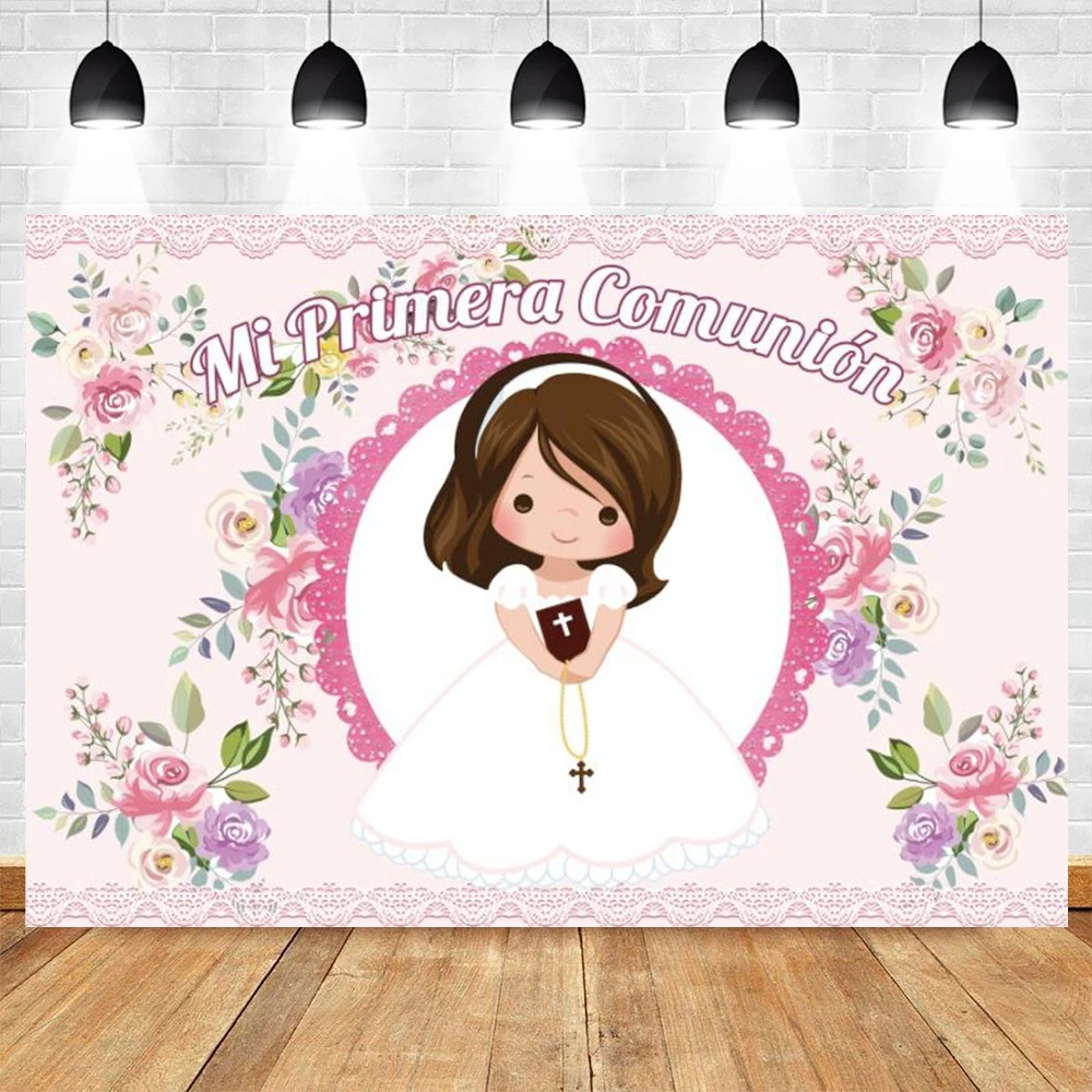 My First Communion Backdrop Girl Boy Baptism Birthday Party Gold Cross Grail God Bless Photography Background Photo Studio Props