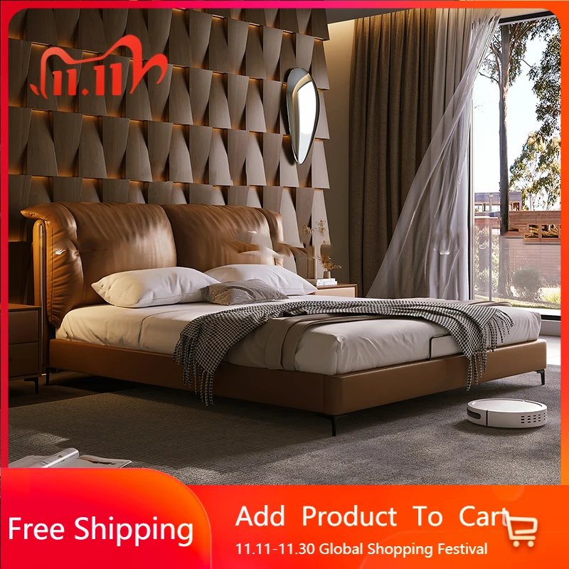 

Luxury Leather Design Bed European Bedroom Modern Space Saving Bed Platform Headboards Simple Letto Matrimoniale Hotel Furniture
