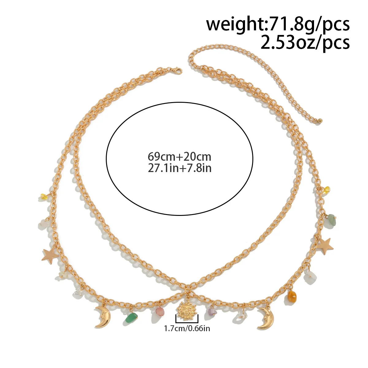 Boho Star Moon Sun Pendant Waist Chain 2025 Women's Simple Gold Metal O-Chain Girls Vacation Beach Fashion Jewelry - view 3