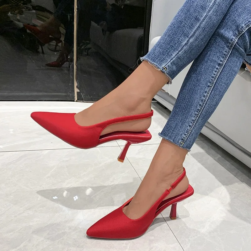 Women\'s sexy Red Heels New Women\'s Summer strappy sandals Comfortable pointy women\'s sandals Fashion stilettos