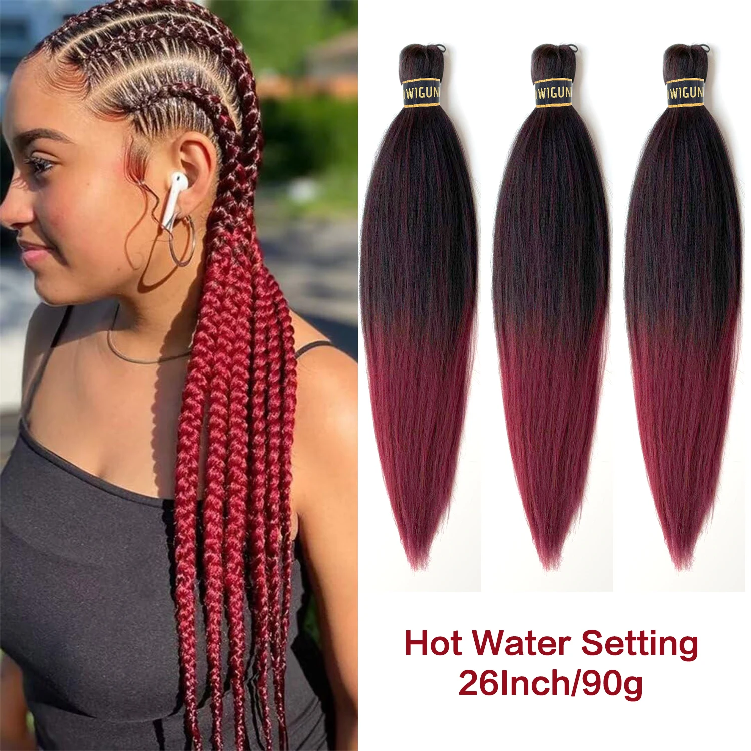 Ombre Braiding Hair Pre Stretched Burgundy Braiding Hair PreStretched 26inch Kids Braiding Hair Pre Stretched For Women EZ Braid