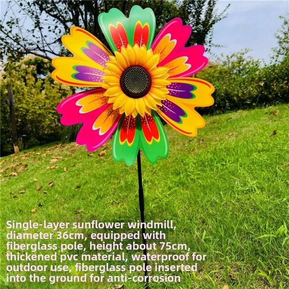 Multistyles Sunflower Windmill Liucai Wave Point Diameter 36cm Stake Standing Lawn Flower Pinwheel PVC Garden Yard Wind Spinner