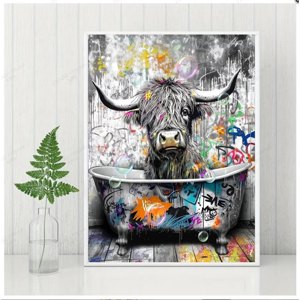 

AB Diamond Cross Stitch Animal Cow 5D DIY Diamond Embroidery Rhinestone Painting Wall Decoration Hanging Painting