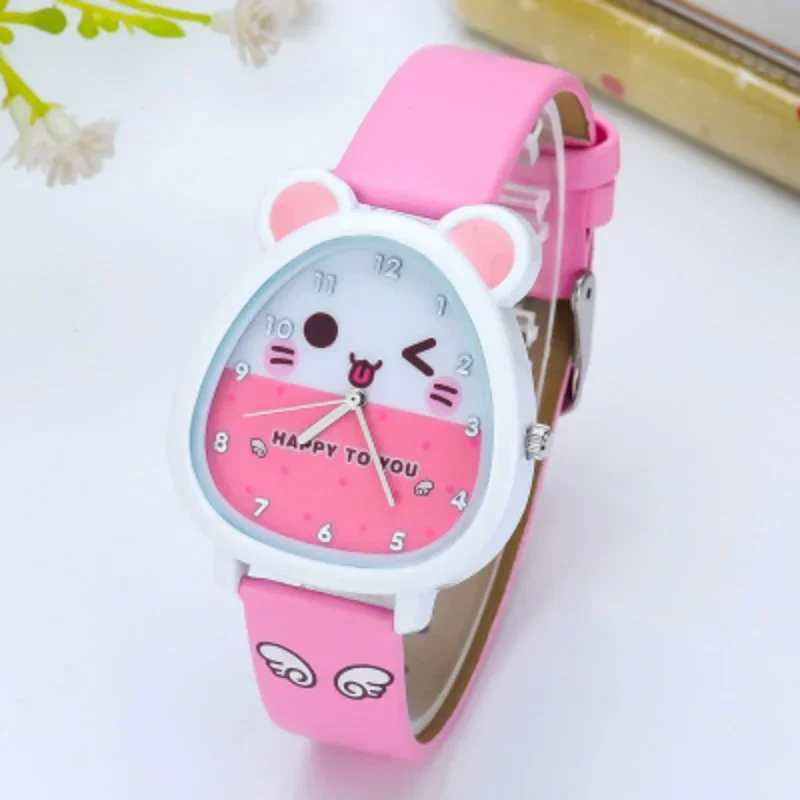 Cute Mouse Shape Girls Watches Kids Leather Strap Quartz Children Watch Student Clock Gift reloj infantil reloj niño