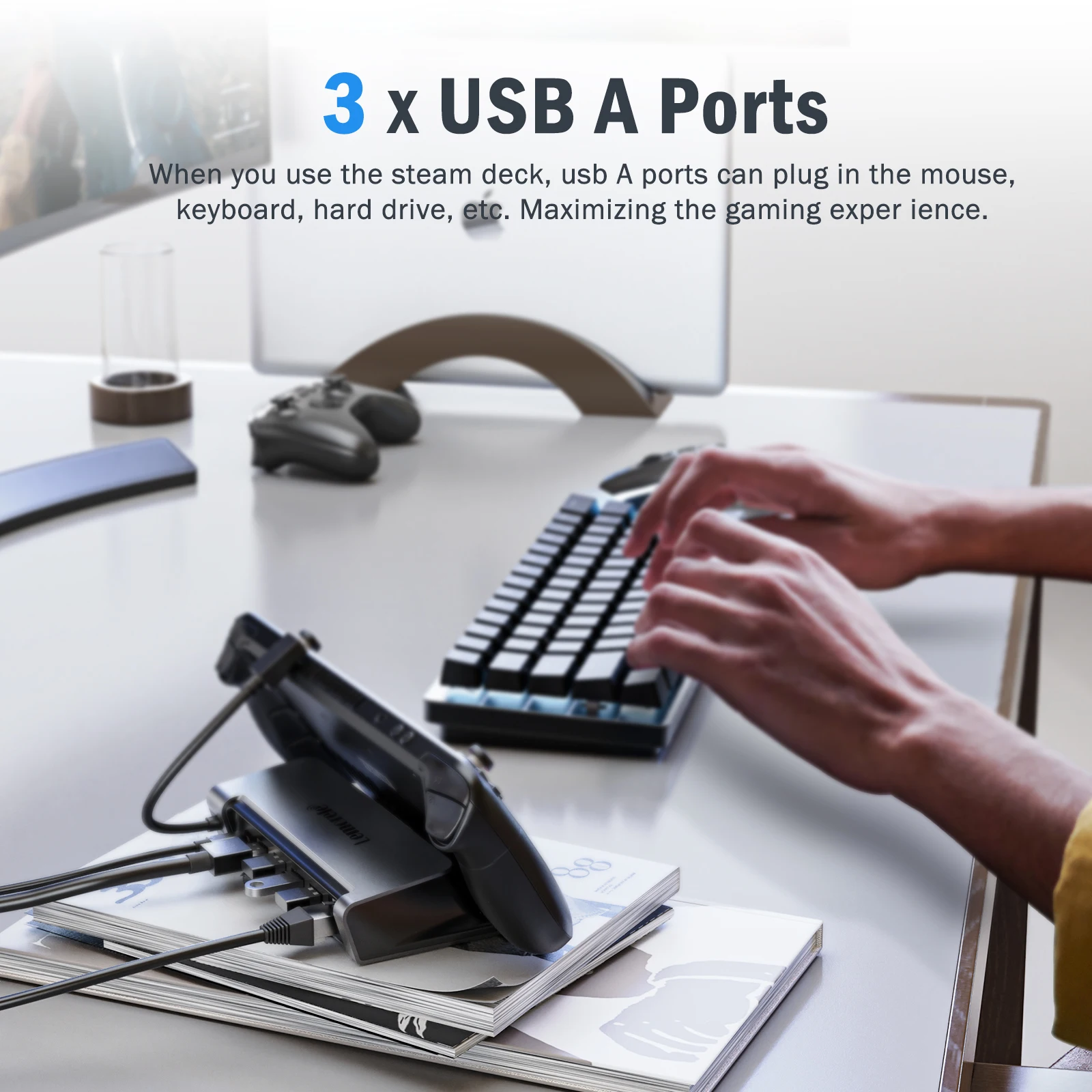 Lemorele 6 IN 1 USB C Docking Station for Steam Deck HDMI 4K30Hz RJ45 1000M PD 100W Dock Switch for Projector PC TV USB C HUB
