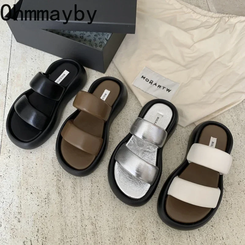 2024 Summer Chunky Women Slipper Fashion Elegant Ladies Open Toe Platform Flats Slides Beach Vacation Sandal Shoes