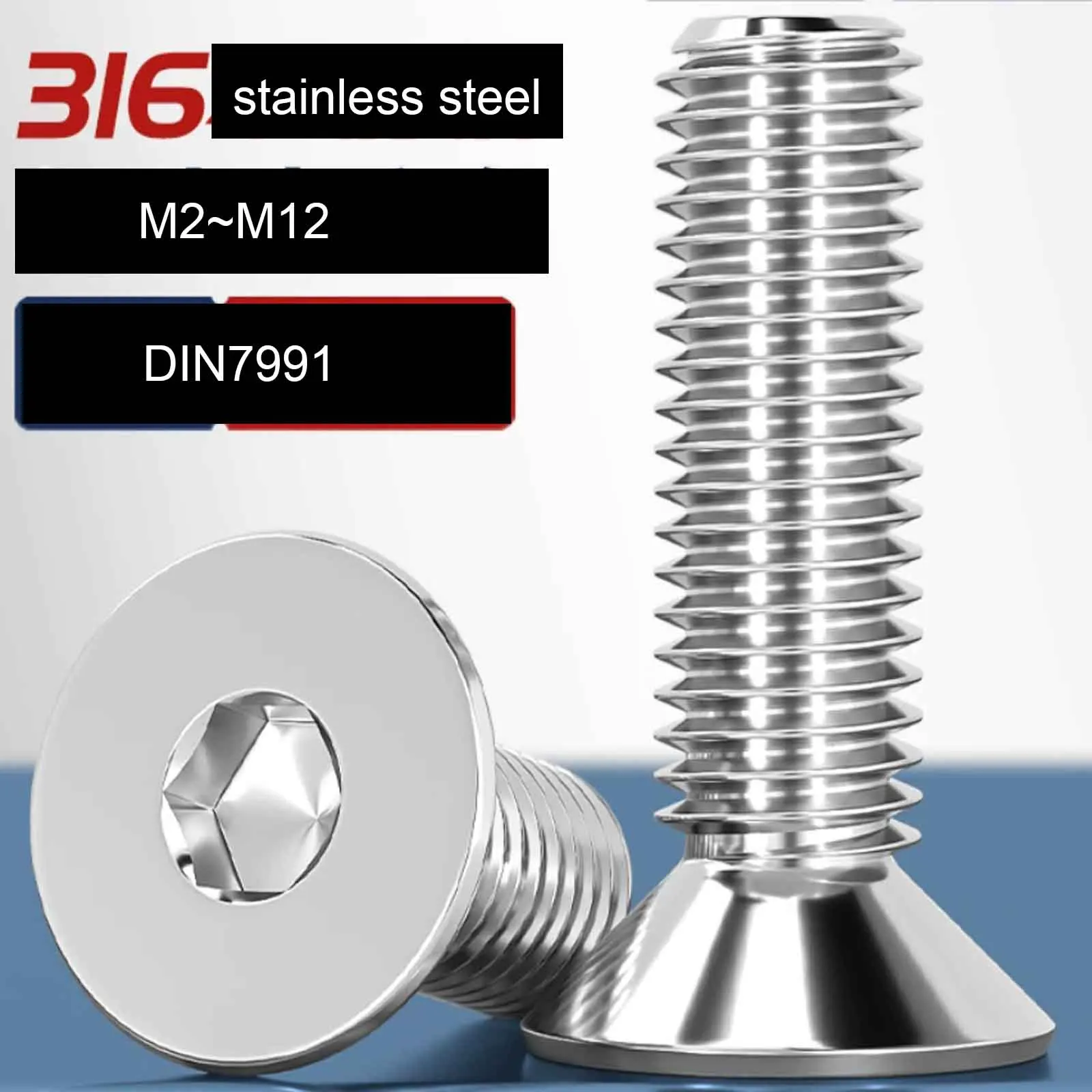 1/50pcs 316 Stainless Steel DIN7991 Countersunk Hex Socket Screw Flat Head Allen Bolt M2 M2.5 M3 M4 M5 M6 M8 M10 M12
