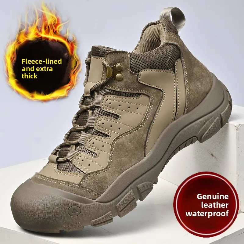 

Водонепроницаемые кожаные зимние ботинки Thiened Fce, высокие уличные мужские походные ботинки, удобные повседневные ботинки