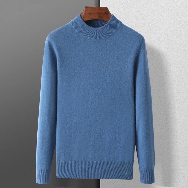 ANGEL Autumn Winter 100% Goat Cashmere Men Mock-neck Sweater Pullovers Classical Solid Warm Knitwear Korean Men Clothes Tops