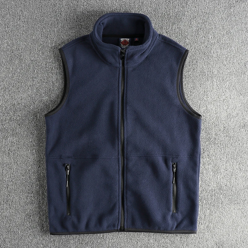 Warm Heating Polar Fleece Men's Vest Jacket European and American Minimalist Outdoor Standing Collar Sleeveless Camisole Top