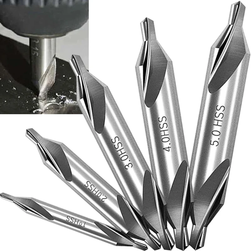 Brocas centrales combinadas HSS de 1/2/3/4/5mm, avellanadores de 60 grados, broca de centrado en ángulo para torno, herramientas eléctricas metalúrgicas