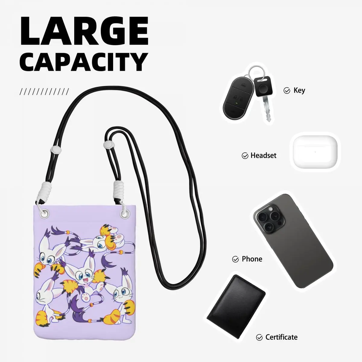 مخصص كول جاتومون حقيبة الهاتف المحمول للسفر النساء الرجال مغامرة أنيمي الصغيرة Crossbody محفظة الهاتف الذكي المحفظة مع حزام