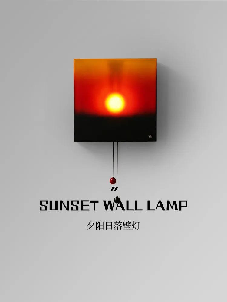 Hand pulled lifting gradient sunset red sunset wall lamp bedroom bedside background wall hanging painting atmosphere