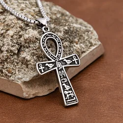 Retro Creative Ancient Egyptian Ankh Cross Necklace for Men Women 316L Stainless Steel Amulet Cross Pendant Jewelry Wholesale