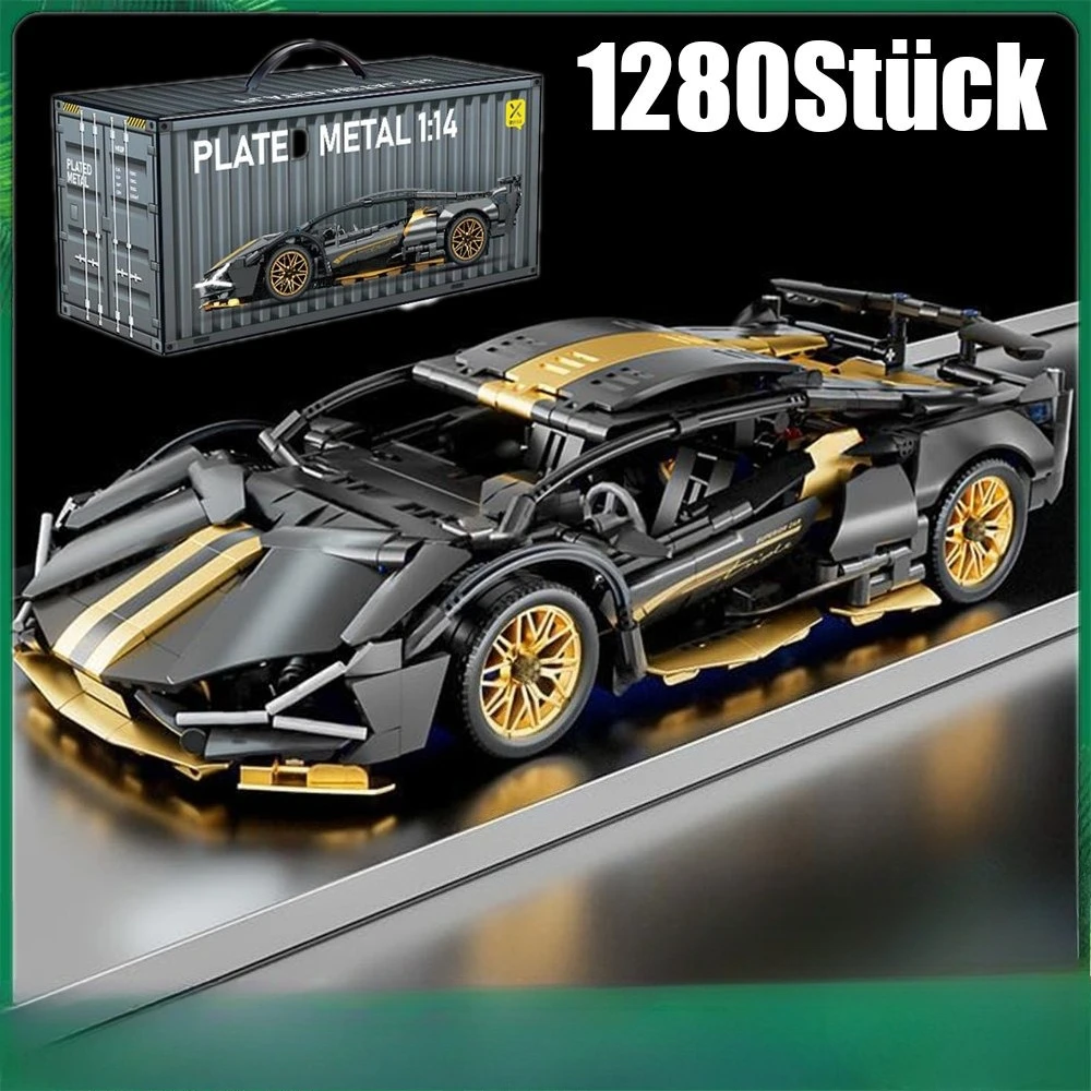 Supercar-Bausteinset, 1280-teiliges High-Tech-Supercar-Modell-Bausatz, Automodellbausatz, 1:14 Rennwagen-Modell-Bausteinset, sammelbares Supercar-Modell, ideales kreatives Geschenk.