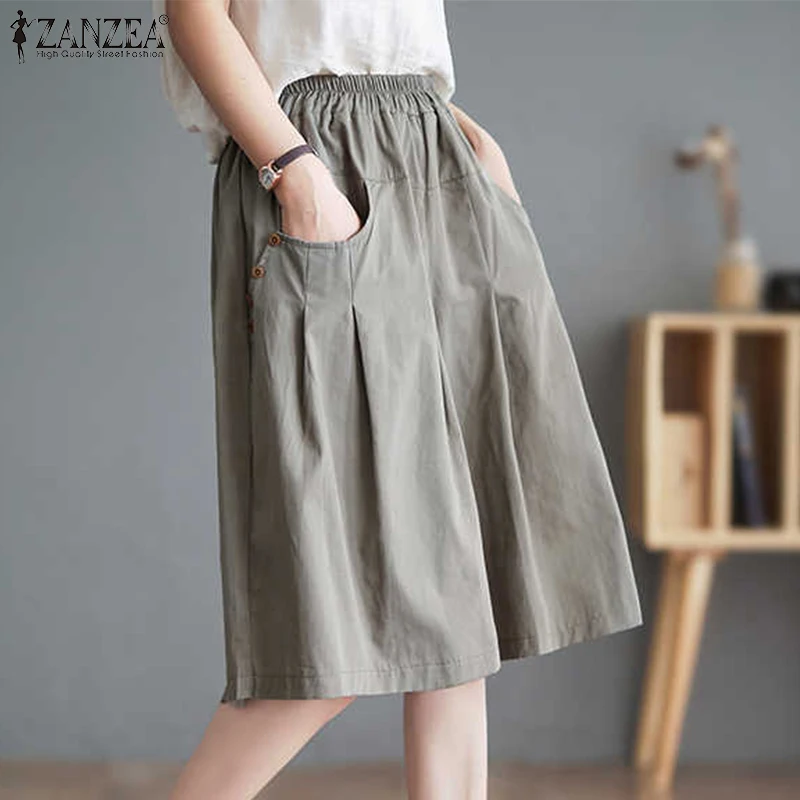 ZANZEA 2025 été femmes solide demi-Shorts mode taille élastique bouton pantalon court décontracté poche salopette bas coréen