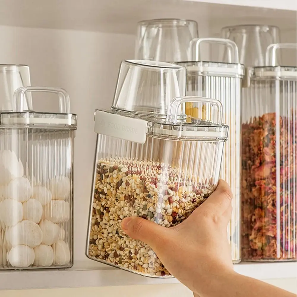 

Large Capacity Cereal Containers with Measure Cup with Handle High Sealing Performance Plastic Sealed Jar Pouring Spout