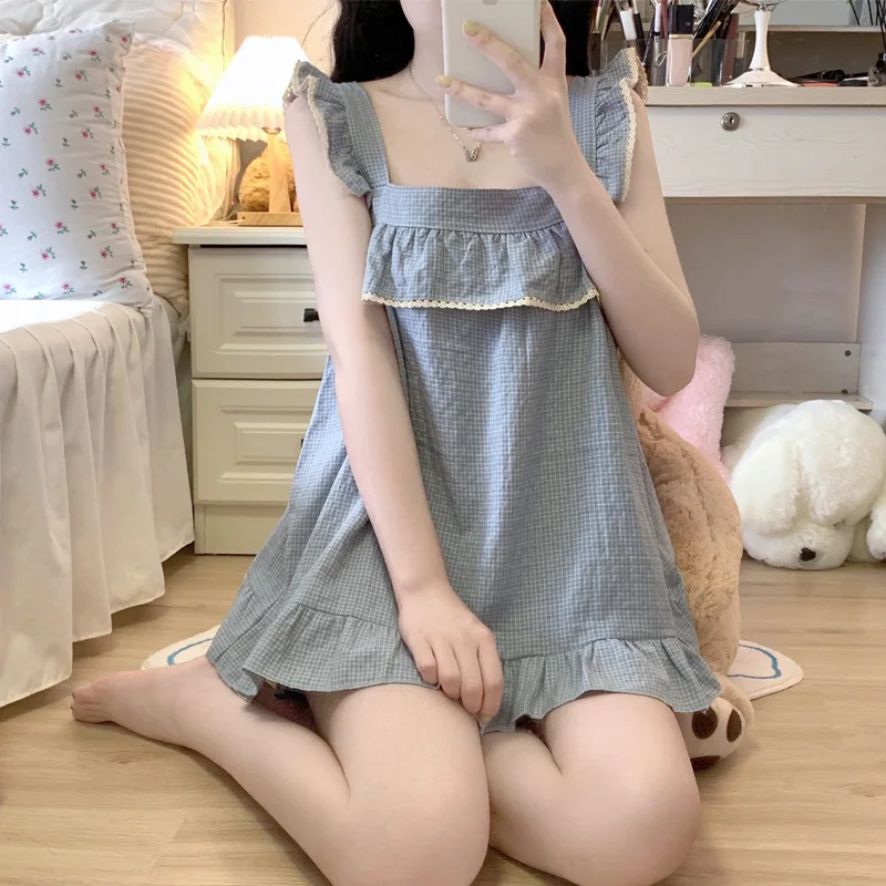 مجموعة ملابس نوم جديدة بحمالات للفتيات من الدانتيل اللطيفات، للسيدات على طراز الأميرة الصيفي الساخن