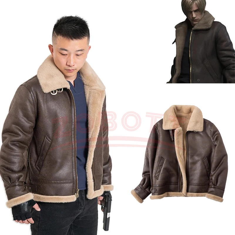 

Game Biohazard Resident Remake Leon Scott Kennedy Cosplay Costumes Faux Leather Jacket Role Play Coat For Man