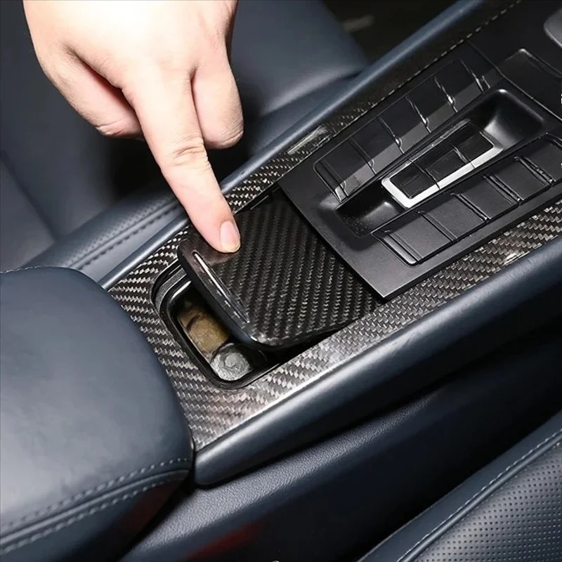 لبورشه 718 911 ريال ألياف الكربون الجافة 2012-2019 التحكم المركزي صندوق تخزين غطاء الكسوة الديكور تعديل الملحقات #2