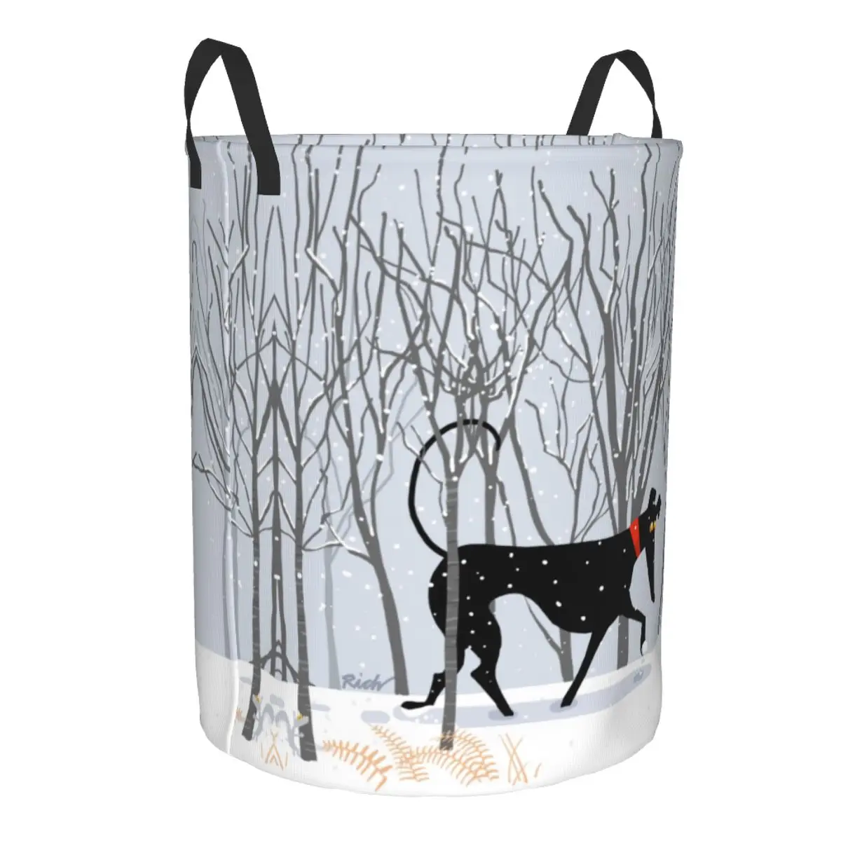 Custom Winter Hound Laundry Hamper Large Clothes Storage Basket Greyhound Whippet Sighthound Dog Toy Bin Organizer for Boy Girl