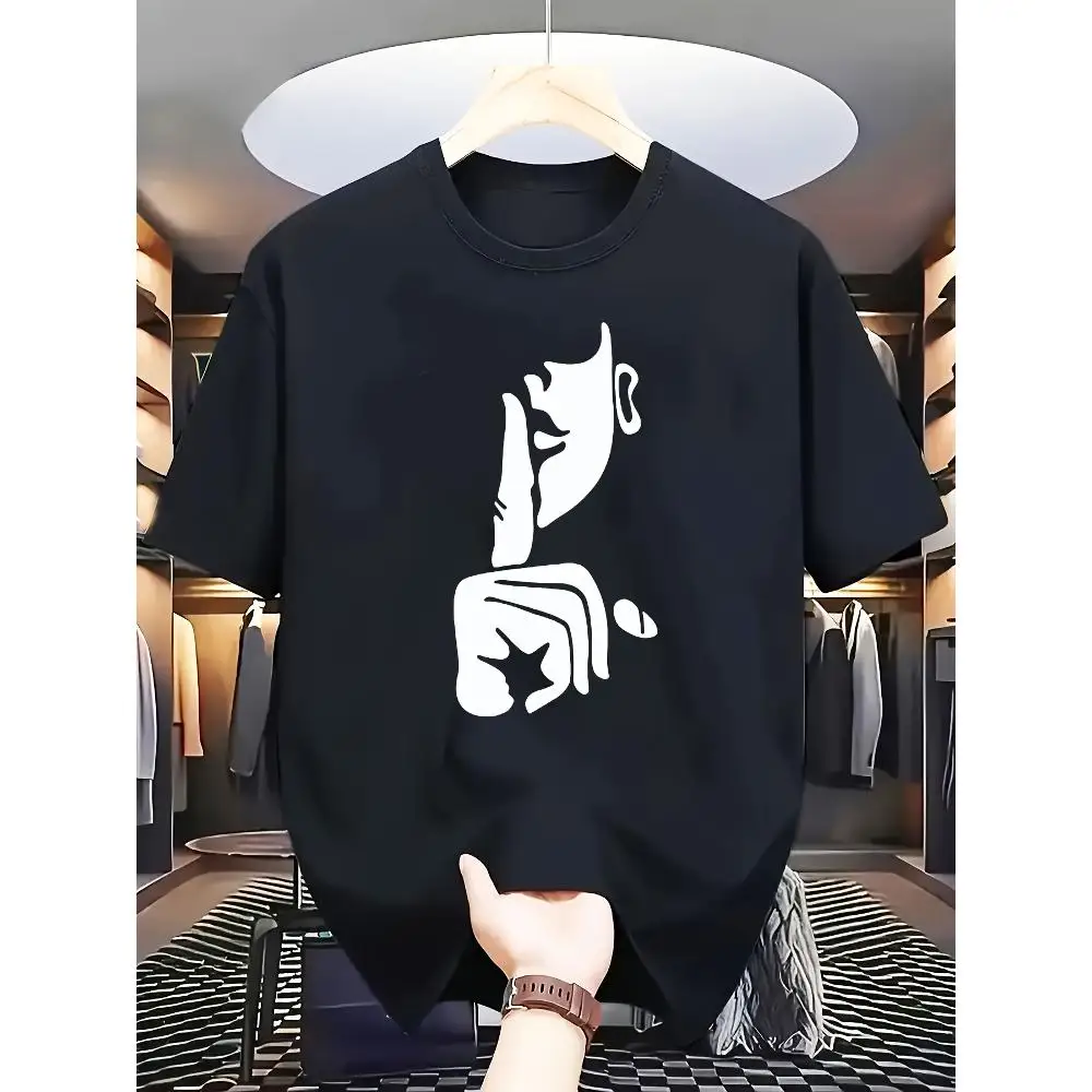 Graphic T Shirt Men Black Stop Hand Print Thin Short Sleeve Crew Neck Summer Casual Standard Fit Bold Design Fashion Cotton
