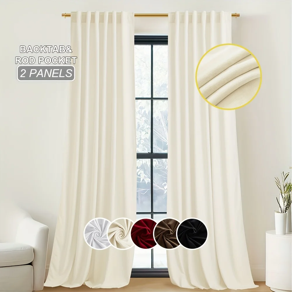 

Set of 2 Velvet Drapes for Bedroom And Living Room, Featuring Rod Pocket And Back Tab, Light Blocking Thermal Insulated Curtains