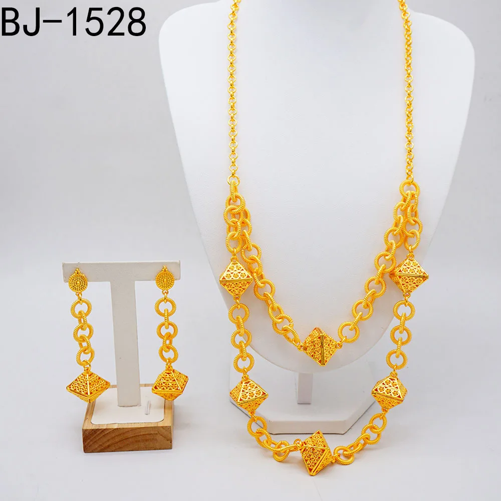 New Fashion High-End Dubai 24K Gold Plated Necklace Earrings Romantic Wedding Party Jewelry Set for Beloved 666 - view 3