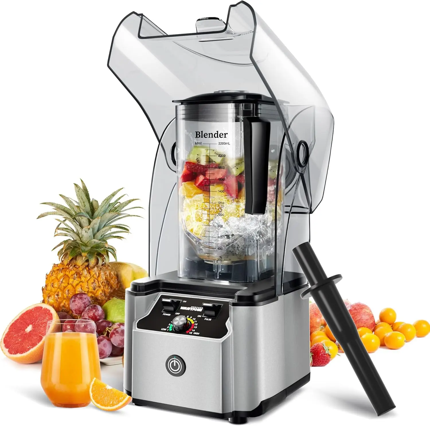 Professional Blender With Shield Quiet Sound Enclosure 2200W Industries Strong and Quiet Professional-Grade