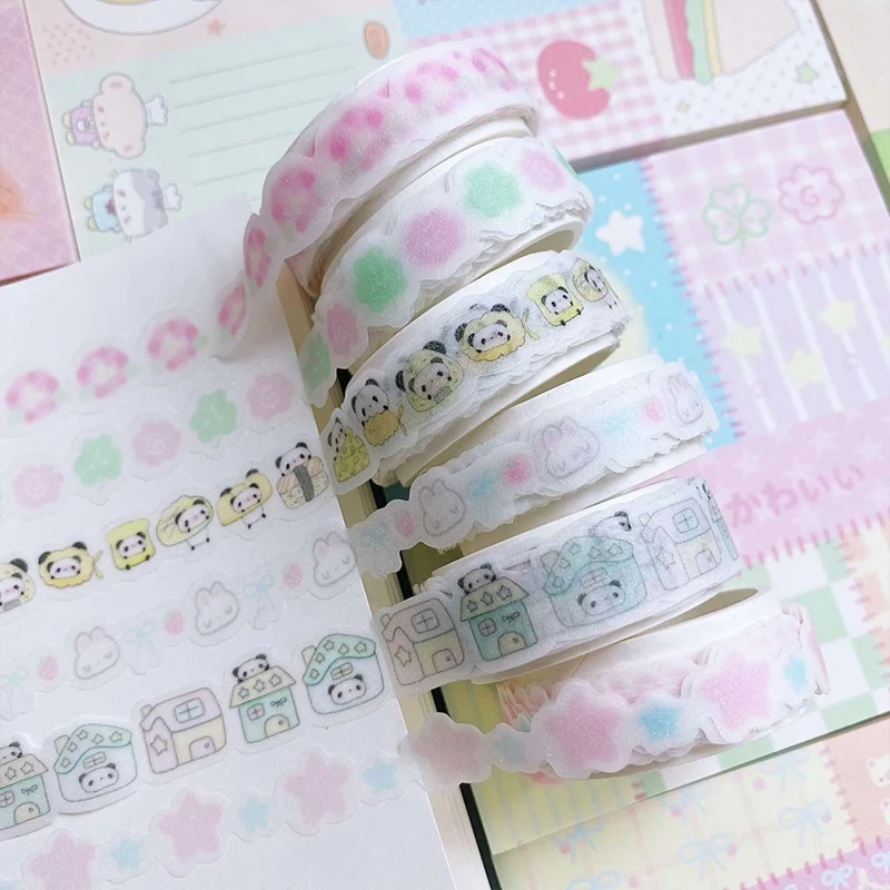 Ins Cute Shaped Sticker Roll Flash Film Decoration Tape Handbook  Collage Material Graffiti Tape School Stationery