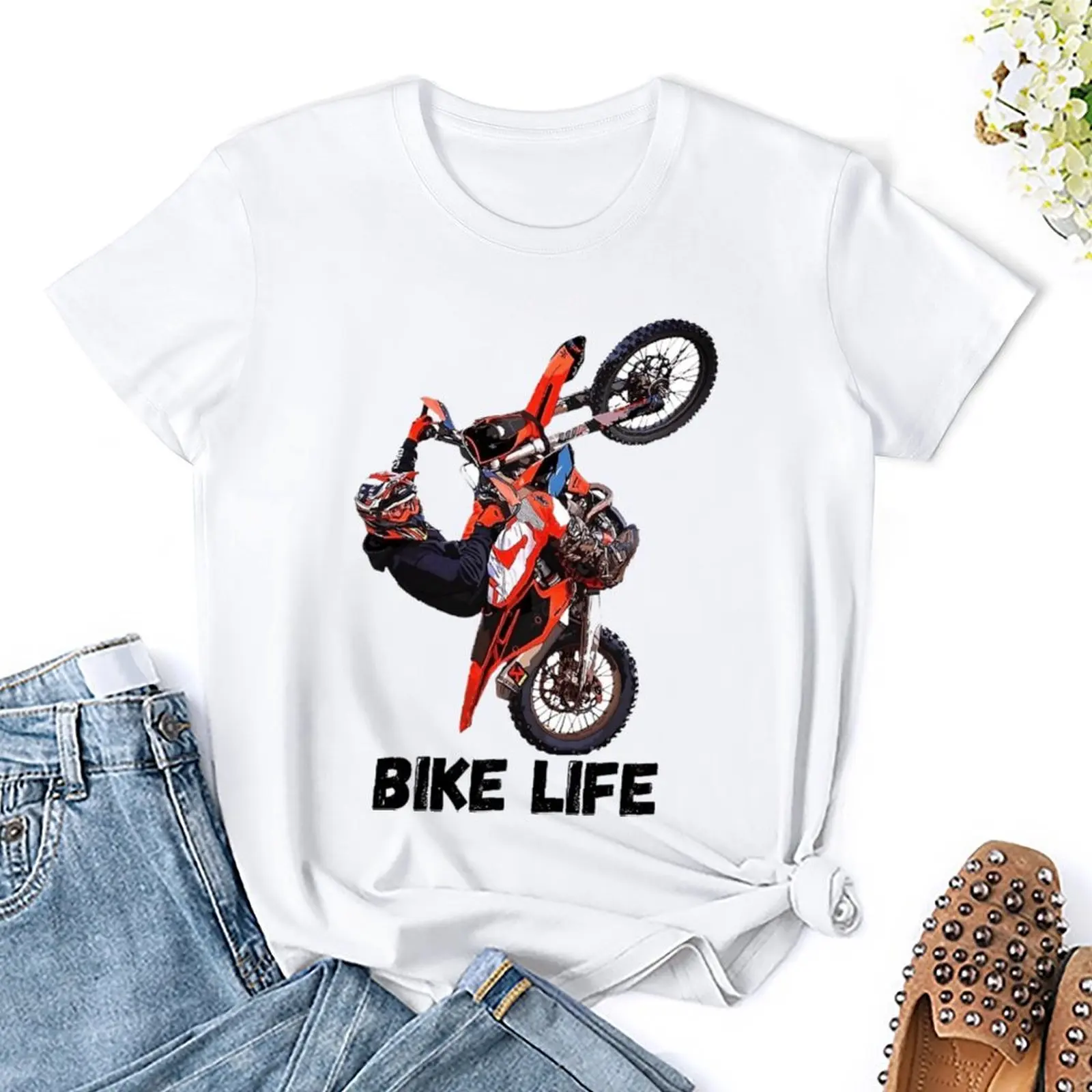 Round Neck Bike Life Graphic T-shirt  Campaign T-shirts Premium Funny Joke Travel