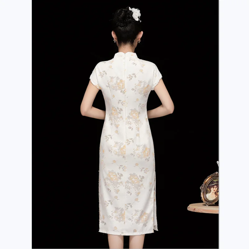 Vintage Dress Chinese Style Young Girl Summer Stand Collar Short Sleeve Elegant Slim Printed Improved Cheongsam S-XXL