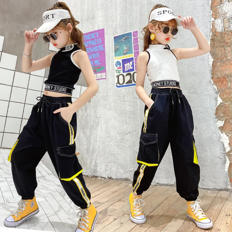 

Hip-Hop Kids Dance Clothes Outfits Vest Tops Pants Cargo Sweatpants Modern Baby Teens 9 10 11 12 13 Years Girls Streetwear