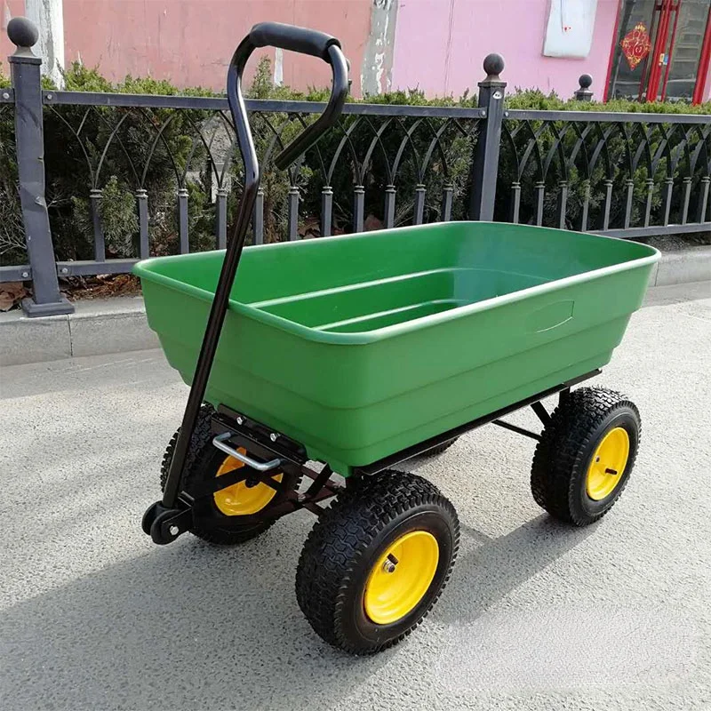 210kg Lawn Garden Handing Tools Utility Cart Farm Wagon Trolleys Plastic Four-wheel Trailer Tipper Small Stall Cargo Carrier