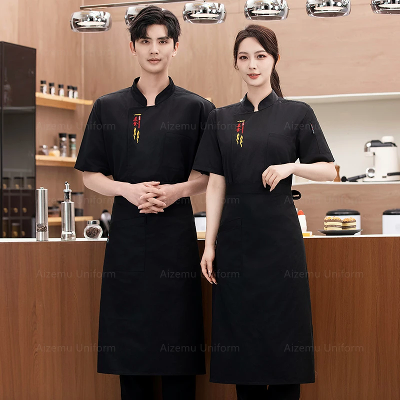 Summer short sleeve Chef coat Breathable Chef shorts Men black uniform  Restaurant Chef Jacket work clothes logo Kitchen apron
