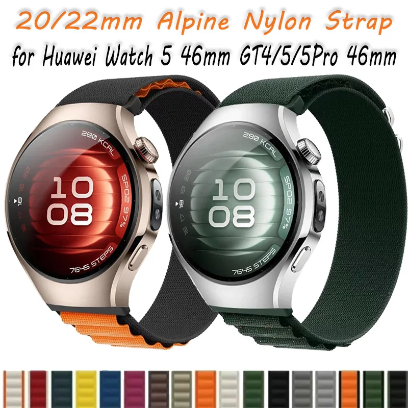 Huawei Watch 5 46mm GT4/5/5Pro 46mm、Samsung Watch 7 6 5、Amazfit Active 2 Bip 6対応 20/22mm アルパインストラップ ナイロンブレスレット ウォッチバンド