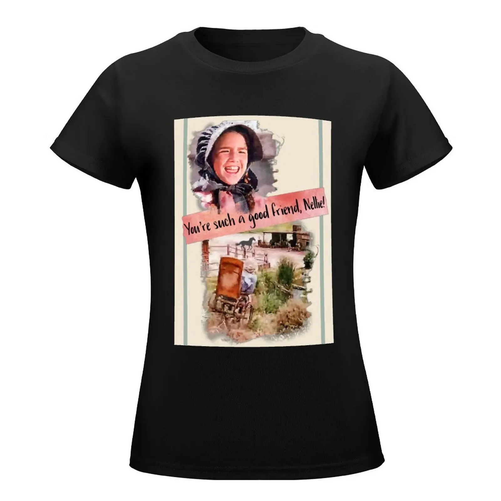 Little House on the Prairie Laura and Nellie Wheelchair Scene T-Shirt hippie clothes shirts graphic tees korean Women's clothes