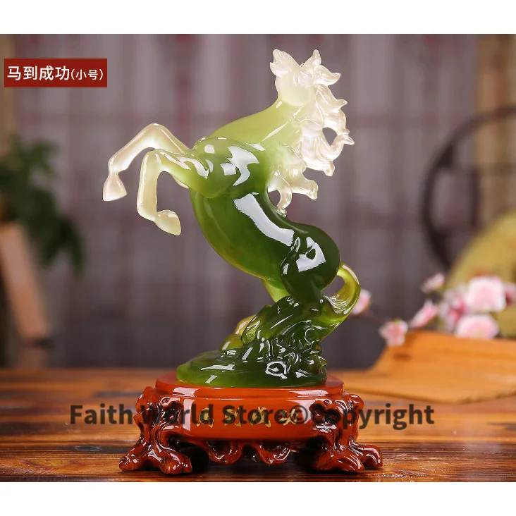 

26cm LARGE # 2024 office home Business efficacious FENG SHUI Talisman Protection Success 3D Crystal HORSE Sculpture ART statue